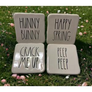 Set of 4 Rae Dunn Magenta Coasters Happy Spring Hunny Bunny Crack Me Up Peep